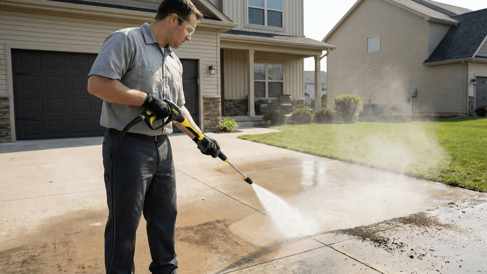 Pressure washing service in action